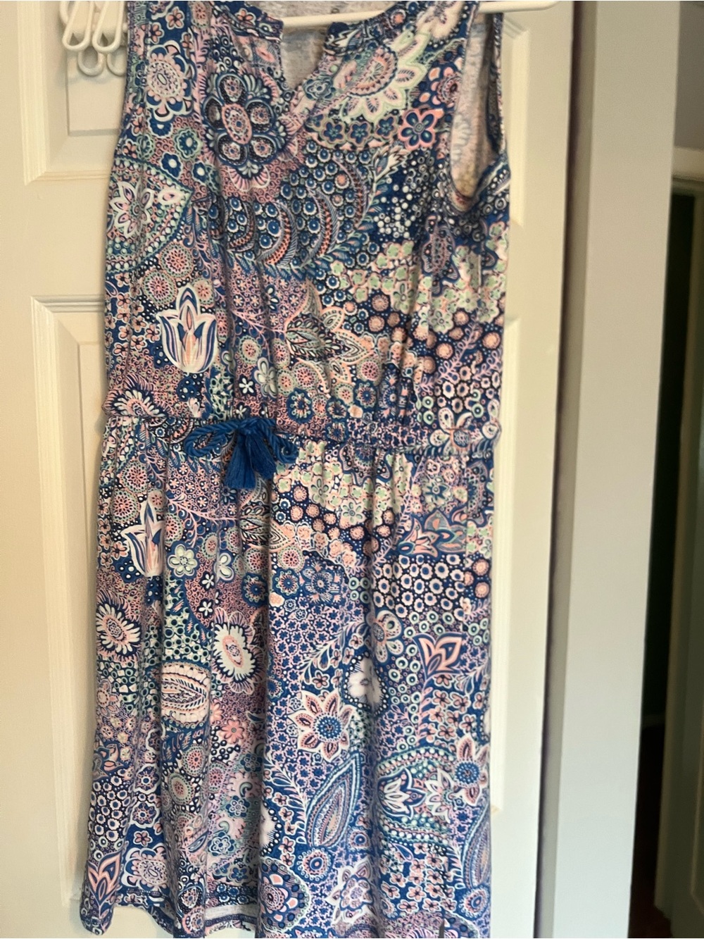 Talbots Blue & Pink Paisley Sleeveless Mini Dress with Tassel Tie